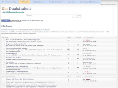Screenshot der Internetseite derdualstudent.de zum Fernstudium an der  FOM Hochschule für Oekonomie & Management.