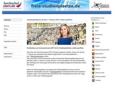 Screenshot Homepage freie-studienplaetze.de