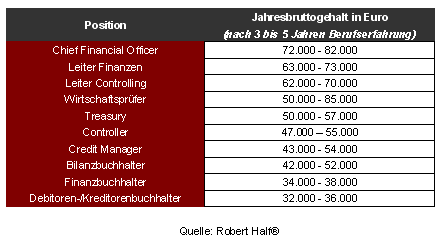 Gehaltsspiegel 2010 für das Finanz- und Rechnungswesen